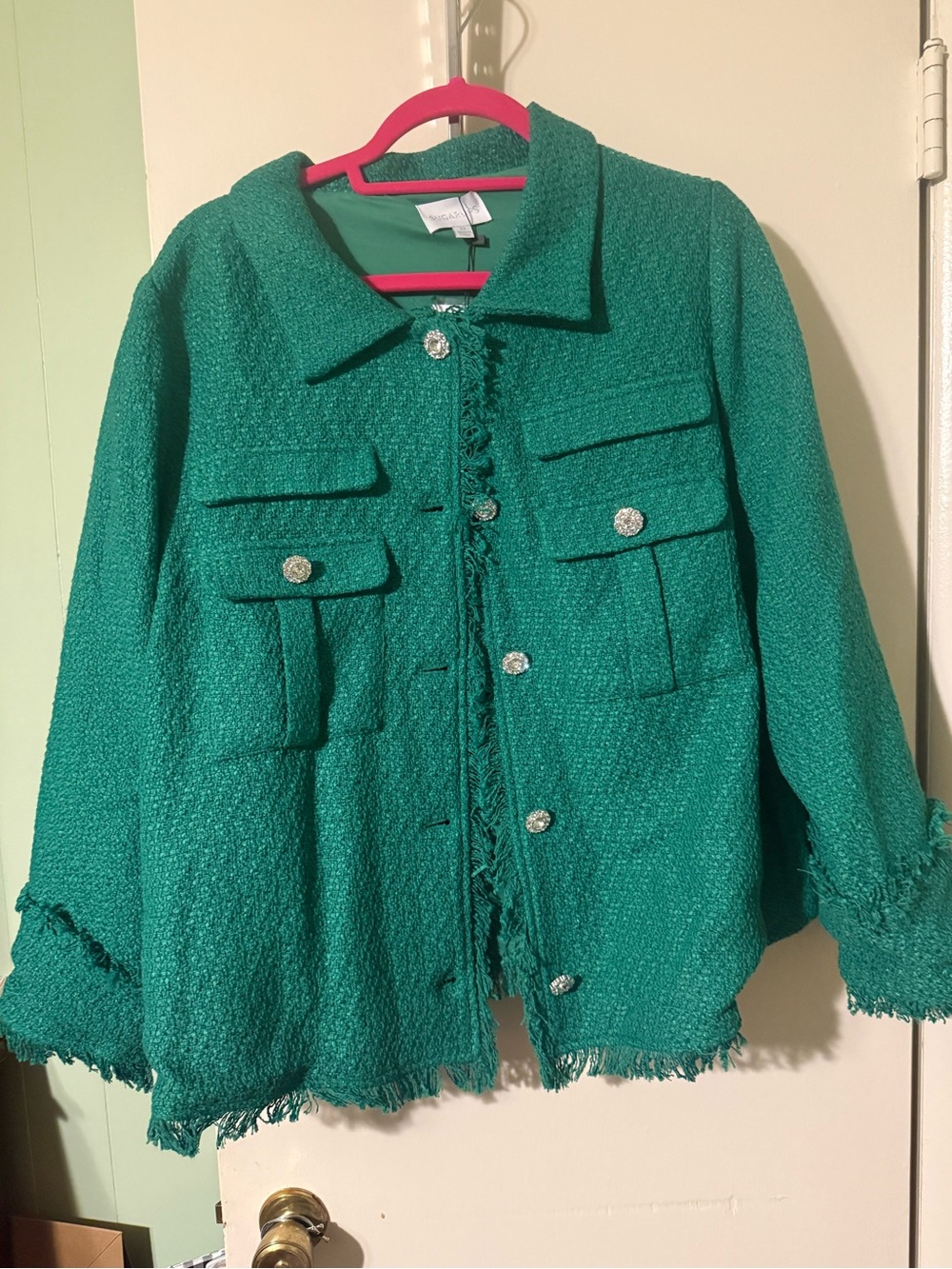 Sugarlips Emerald Green Bouclé Fringe Jacket